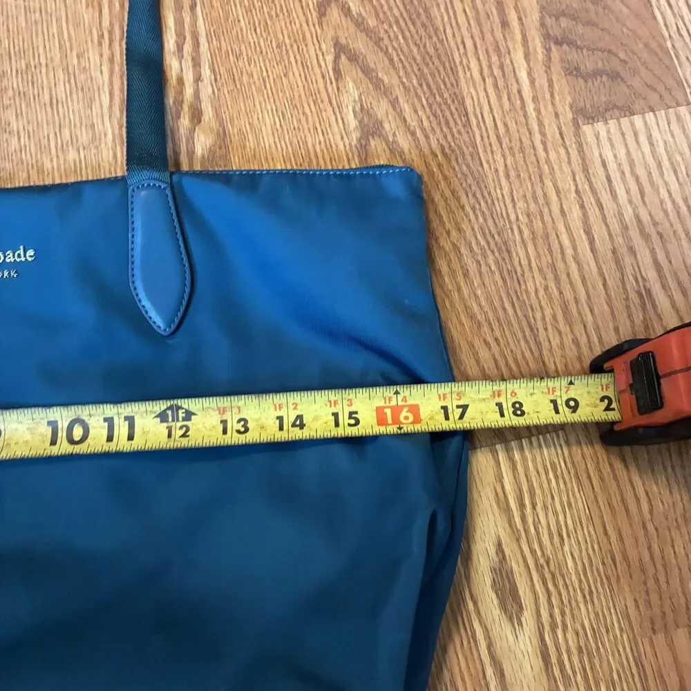 Kate Spade Teal Nylon Tote Bag Large Shoulder Purse Lightweight Travel Travel